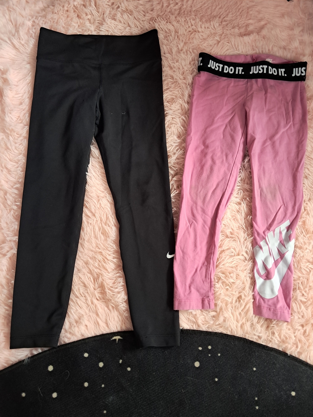 2 Nike Kids' Athletic Leggings Set! GUC! Stretchy Black Silky Pair & Pink Capris